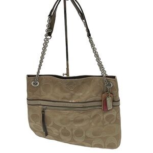 Coach Beige Poppy Signature Print Bag Shoulder Bag BLEMISH